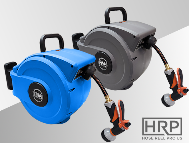 65ft Grey and 65ft Blue Garden Hose Reel