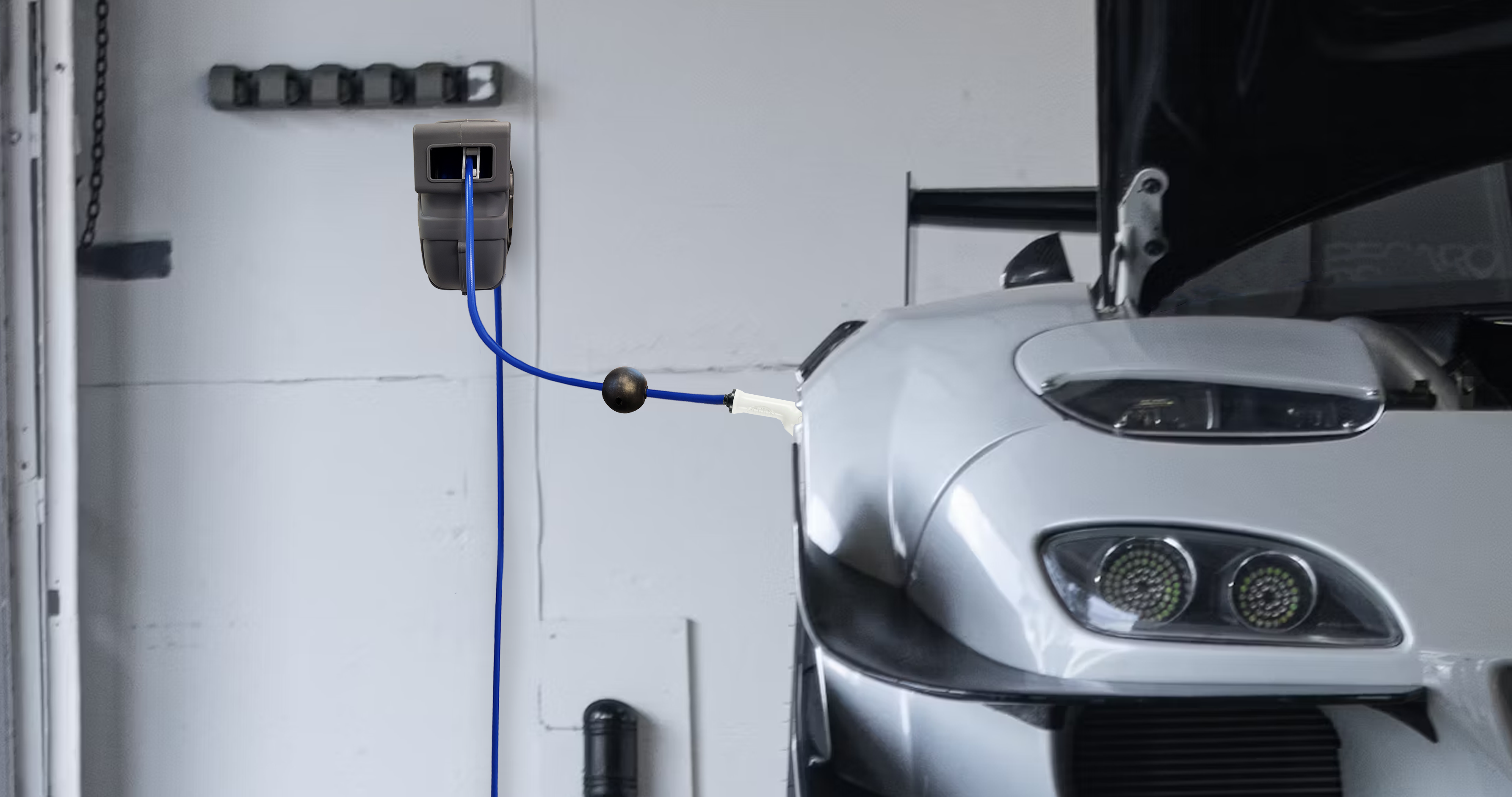 Electric Vehicle Hose Reel In use