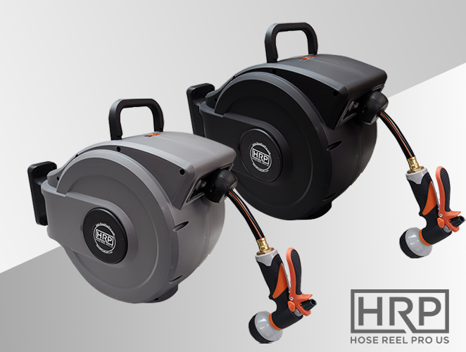 grey and black Garden hose reel