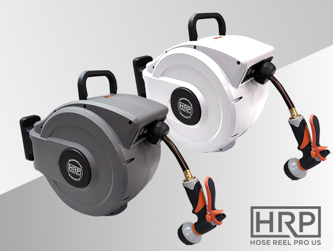 Grey garden hose reel