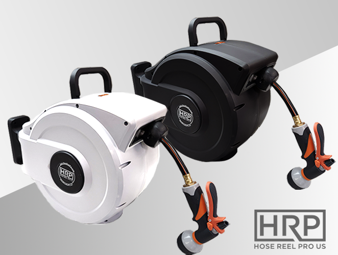 Black and White Wall Mounted Hose Reel